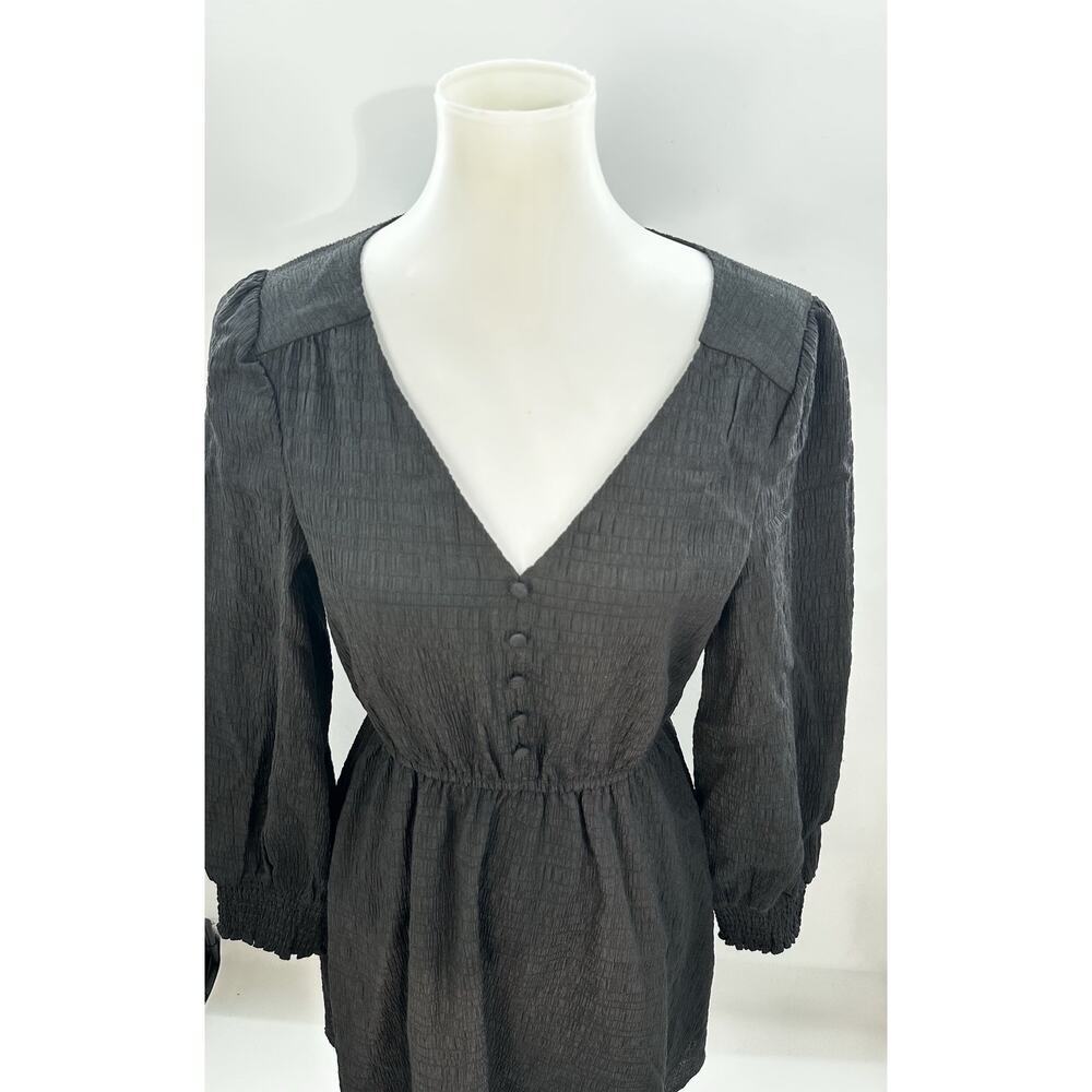 BB Dakota Steve Madden Black V-Neck Long Sleeve Button Mini Dress M - Picture 4 of 7